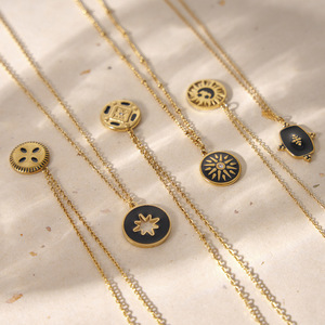 个性化Ins 18k镀金几何星太阳油滴硬币吊坠不锈钢项链套装 - Product Image 4