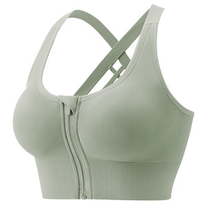 Vendita all'ingrosso da donna su misura per il <span class=keywords><strong>Fitness</strong></span> Cross Back imbottito reggiseno sportivo senza cuciture con Zip frontale per Yoga reggiseno sportivo Top per palestra - Product Image 6