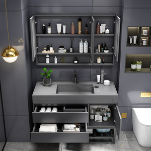 Mueble de Baño Grande Negro Mate <span class=keywords><strong>para</strong></span> Montar en la Pared, 36 Pulgadas, Conjunto de Muebles de Baño Americanos de Diseño Único - Product Image 2