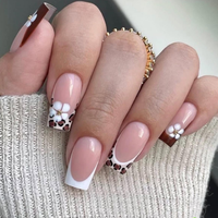 2026 Faux ongles carrés en acrylique faits main à couverture complète, avec breloques 3D nœud, strass et cœur, effet œil de chat Aurora, colle nuage, vente en gros OEM