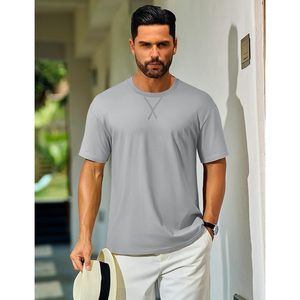 T-shirts décontractés pour hommes Cotrasen, en coton, manches courtes, doux, confortables, gris clair, taille XL, poids du tissu 200 grammes - Product Image 5