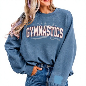 Sweat-shirt surdimensionné à col rond pour femme, imprimé gymnastique bleu, en coton tricoté, style décontracté automne, prix de gros - Product Image 1