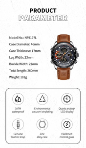 Relojes deportivos NAVIFORCE <span class=keywords><strong>2022</strong></span> para hombre, reloj de pulsera de cuero genuino de cuarzo resistente al agua <span class=keywords><strong>con</strong></span> doble pantalla luminosa fuerte, reloj Masculino - Product Image 3