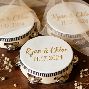 Tambourin en bois de 4/6 pouces (15 cm) pour mariage, tambourin à main pour fête de mariage, logo personnalisé, vente en gros, percussion - Product Image 2