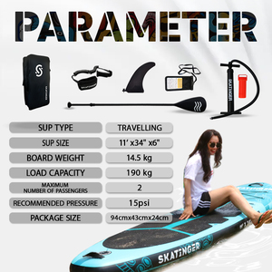 Tabla de Paddle Surf Hinchable de 11' para Mayoristas, Verde, para Uso en Lagos y Ríos, con Quilla, Remo, Correa, Bolsa y Bomba 1 - Product Image 2