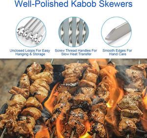 Long Handle Stainless Steel BBQ Skewers Reusable Heavy Duty Custom Logo Laser Engraved BBQ Tool Set Grilling Meat Shrimp <b>Camping</b> - Product Image 3