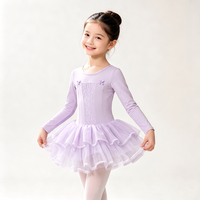 Robe de danse de ballet colorée pour filles, col haut, manches longues, tutu, justaucorps, jupe en tulle