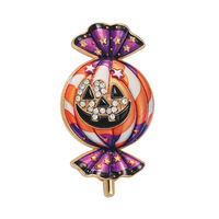 Bros Pin Enamel Berhiaskan Rhinestone Bentuk Labu Halloween untuk Hadiah Halloween dan Thanksgiving Grosir