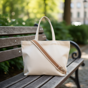 Cinghia in tessuto da 4 cm color cammello per borsa con ganci in metallo - Product Image 2