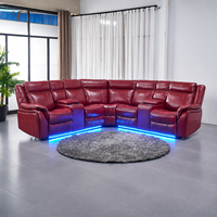 Canapé sectionnel moderne en similicuir extensible avec fonction de relaxation électrique, éclairage LED, porte-gobelets, consoles de rangement et structure en bois