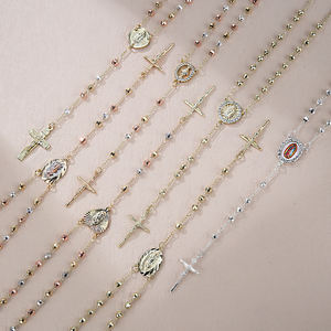 Nuevo Rosario de Cuentas Doradas en Forma de <span class=keywords><strong>Y</strong></span> Joyería Religiosa Católica Cadena Bañada en Oro de 14K <span class=keywords><strong>y</strong></span> 18K con Colgante de Cruz de Jesús - Product Image 4