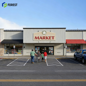 โครงสร้างเหล็กซุปเปอร์มาร์เก็ต โครงสร้างแบบเชื่อมด้วยสลักเกลียว ศูนย์กระจายสินค้า ทนทาน กว้างขวาง ดีไซน์ทันสมัย รีไซเคิลได้ - Product Image 1