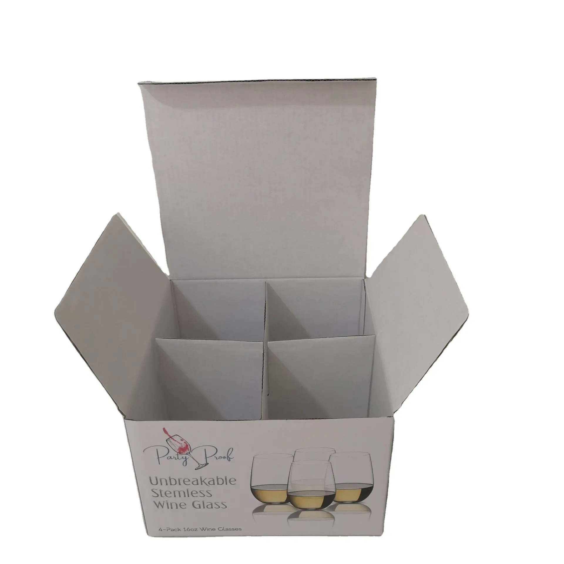 4 pack Protective white cardboard wine glass packaging box with divider