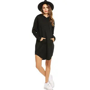 Maxgarment High Quality High Quality Black Long Hoodies For Women Curved Hem Plain Cotton Hoodie Dress