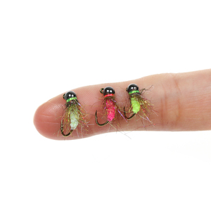 18 pièces/boîte, mouches nymphes Euro à descente rapide, tête de <span class=keywords><strong>jig</strong></span> à perles de tungstène barbelées, mouches nymphes <span class=keywords><strong>pour</strong></span> la pêche à la <span class=keywords><strong>truite</strong></span>, leurres, appâts # 12 # 14 # 16 - Product Image 5