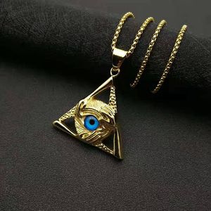 Collar con colgante de ojo de diablo triangular de acero inoxidable para hombre, diseño geométrico de calavera, joyería de regalo DZ699 - Product Image 4