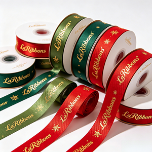 Wholesale Christmas Snowflake Gold Foil Custom Logo Polyester Grosgrain <b>Ribbon</b> <b>Red</b> Green Gold Xmas Gift Box Bouquet Wreath Holid - Product Image 4