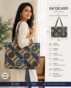 Bohemian <b>Woven</b> Jacquard Tote <b>Bag</b> with Embroidered Pattern Open Closure Water Resistant Shopping <b>Bag</b> All Seasons Use - Product Image 3