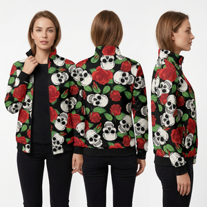 Unisex <b>Gothic</b> Fleece <b>Jacket</b> Heart Print Zipper Front Mandarin Collar Regular Fit Waterproof Cotton Liner Silk Lining Winter Wear - Product Image 3