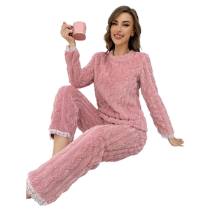 SMOOTH Customized Women's Pajamas Soft Casual Autumn/Winter Warm <b>Thick</b> Cable Knit Flannel Home Wear Set - Product Image 1