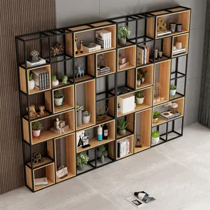 Portable Modern Furniture Large Tall Bookcase 4 Tiers Industrial Metal Ladder Book Shelf Wooden Wine Cabinet For Living Room