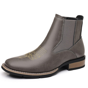 Bottines Chelsea grises, couleur unie, talon plat, talons épais, semelle adhésive, bottes de mode pour hommes, taille 38-48 - Product Image 4