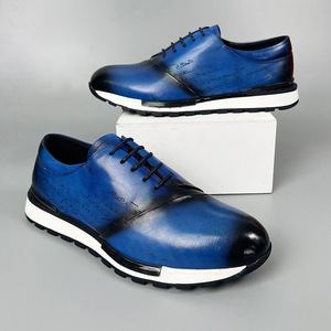 Men Genuine Leather Oxfords <b>Round</b> Toe Rubber Outsole <b>Cushioned</b> Office Career Dress Shoes Print Upper Leather Printing - Product Image 1