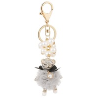 Luxe mode diamant ours en peluche perle pendentif bling cristal porte-clés gaze jupe ours corde strass porte-clés accessoires