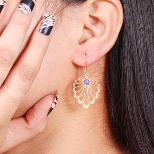 Beautiful Wholesale Gold Plated Brass Filigree Amethyst Earrings, Office wear jewelry for women - Product Image 3