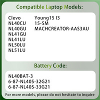 Batterie d'ordinateur portable neuve NL40BAT-3 pour Clevo NL40CU NL40GU NL41GU NL41LU NL50LU NL51LU Young15 I3 Li-ion