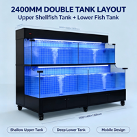 Bac à fruits de mer commercial d'occasion à double couche avec refroidisseur intégré, aquarium mobile en acier pour poissons vivants, idéal pour supermarchés et restaurants