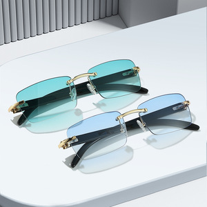 High Quality Custom Ivory Buffalo-Shape Rimless <strong>Sunglasses</strong> for Women Trendy Small Square Fashion Factory Direct <strong>Bulk</strong> Order - Product Image 2