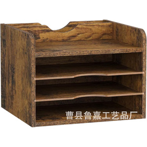 Organizador de escritorio de madera de varias capas, 4 niveles, para papelería y libros, tipo rectangular. - Product Image 5