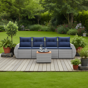 ชุดโซฟาสวนหวายเทียมพร้อมเบาะรองนั่ง 5 ที่นั่ง เฟอร์นิเจอร์กลางแจ้ง สไตล์ร่วมสมัย สีเทา - Product Image 2