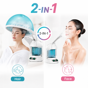 เครื่องอบไอน้ำหน้าแบบ 2-in-1 สำหรับผมและใบหน้า ช่วยเติมความชุ่มชื้นอย่างล้ำลึก ใช้งานที่บ้าน ถังน้ำ 300 มล. กำลังไฟ 380 วัตต์ ตัวเครื่องทำจากพลาสติก - Product Image 1