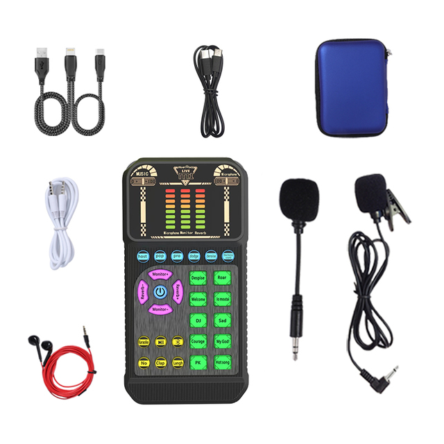 Huayi Voice Podcast Live Equipment M1 Sound Card with Microphone Studio  for Broadcast Recording Singing