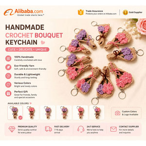 Handmade Crochet Bouquet Keychain Pink Purple Flower <b>Key</b> <b>Ring</b> Pendant For Bag Gift Handmade Crochet Mini Flower Bouquet Keyring - Product Image 6