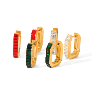 Boucles d'oreilles créoles en acier inoxydable de luxe 18K mode européenne et américaine en forme de U incrusté de zirconium carré oreille <span class=keywords><strong>Clip</strong></span> - Product Image 1