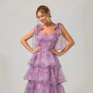 Primavera estate nuova moda senza maniche floreale tracolla con lacci grande abito <span class=keywords><strong>in</strong></span> <span class=keywords><strong>Organza</strong></span> abito - Product Image 3