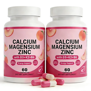 Cápsulas de Calcio, Magnesio y Zinc Veganas Orgánicas de Marca Privada de Fábrica OEM ODM con Suplemento de Vitamina D3+K2, Sabor a Melocotón - Product Image 2
