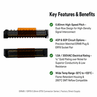 Konektor Board-to-Board 0.8mm 40P 60P Tinggi Susun 7-18mm SMT RoHS Pabrik ERM8 ERF8