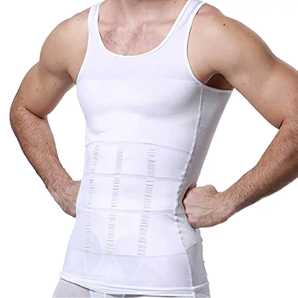 Mens הרזיה גופייה דחיסת גוף Shaper Slim חולצה Abs אפוד ספורט בטן גופיות