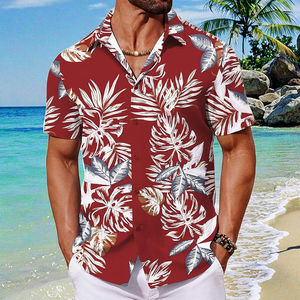 Men's <b>Half</b>-Sleeve Aloha <b>Shirt</b> Stand Tropical Floral Print Button Beach Top Customizable Summer Casual Hawaiian Resort Wear - Product Image 1