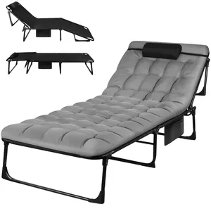 <span class=keywords><strong>Lit</strong></span> <span class=keywords><strong>de</strong></span> camping pliable en tissu portable - Chaise longue inclinable réglable à 3 positions avec oreiller - <span class=keywords><strong>Lit</strong></span> <span class=keywords><strong>de</strong></span> couchage extérieur (largeur 68 cm) - Product Image 1