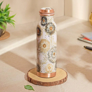Flower Pattern Pure <b>Copper</b> Water Bottle with <b>Screw</b> Lid for Office and Home 750 ml with Ayurvedic Properties - Product Image 1