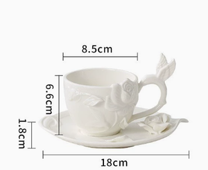 Embossed Hand-sculpted Floral French Ceramic Coffee Cup, Saucer & Teapot <b>Set</b>, Vintage British Afternoon <b>Tea</b> Tableware with Snack - Product Image 5