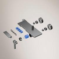 Ensemble de douche thermostatique encastré en aluminium spatial, finition chrome poli, avec pommeau de douche pluie et jet gris à motif de pulvérisation, et bouton de commande