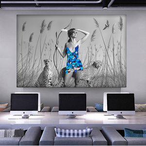 The Hunter and Two ghepardo Art With Girl media painting con stampa Poster farfalle montate montate - Product Image 3