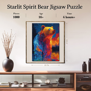 Puzzle en papier Starlit Spirit Bear, puzzle rectangulaire stimulant pour adultes de 1000 pièces, œuvre d'art colorée sur le thème de l'ours cosmique - Product Image 1