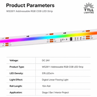 Светодиодная лента 24В WS2811 RGB COB с адресной подсветкой, 576 светодиодов/м, цифровая линейная лента с эффектом бегущего огня, рулон 10м для сцены, бара, интерьерных проектов